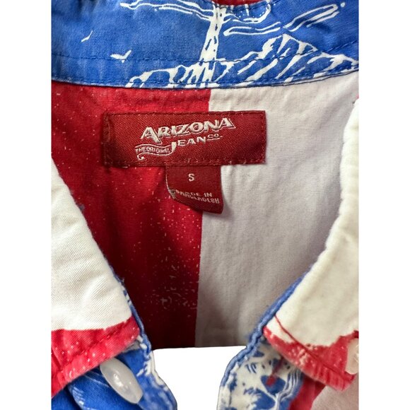🌸3/$15🌸Americana Red White & Blue Men’s Button Up Shirt sz Small - Picture 4 of 5